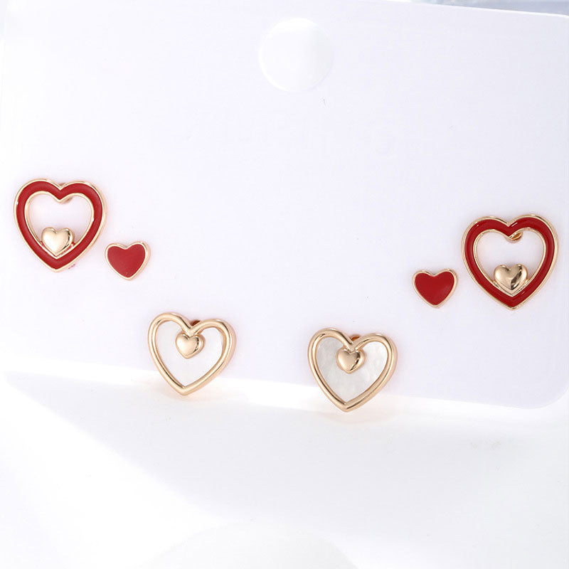 Red Drip Glazed Mother-of-pearl Love Three Pairs Nail Set