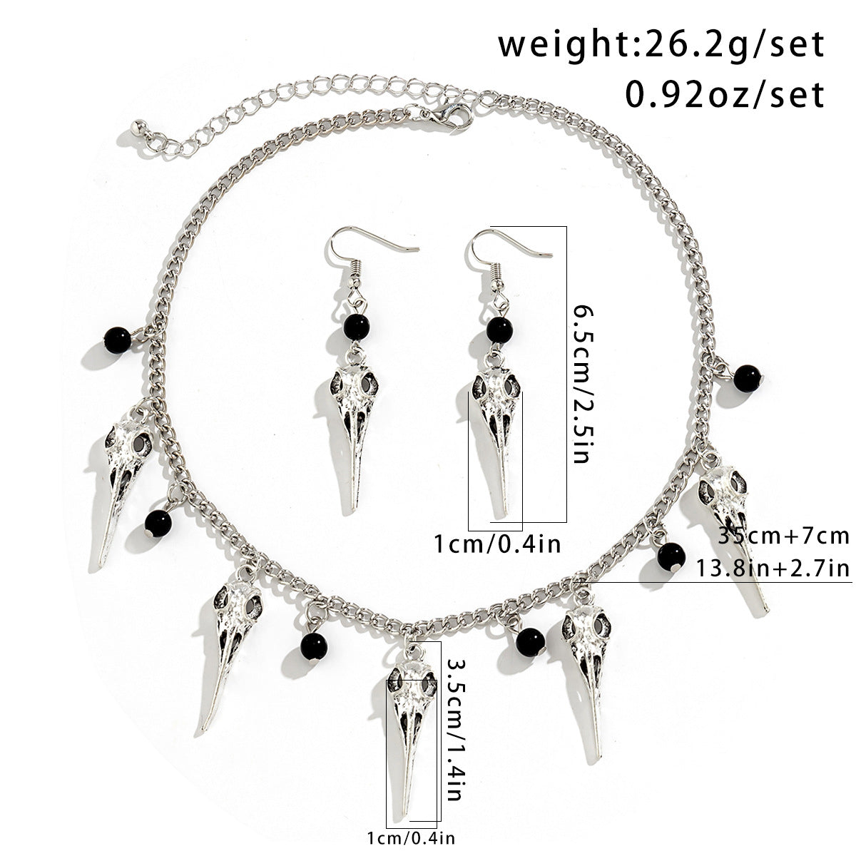 Halloween 2 Pcs Bird Skull Necklace & Earrings Set