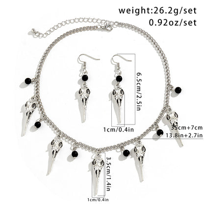 Halloween 2 Pcs Bird Skull Necklace & Earrings Set