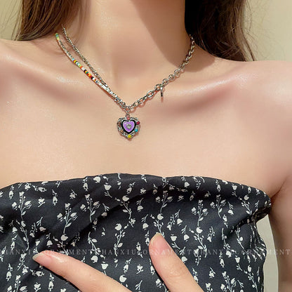 Colorful Drip Oil Diamond Love Necklace