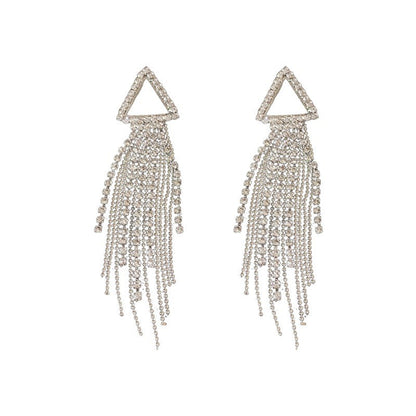 Cute Full Stones Wings Star & Triangle Tassel Earrings