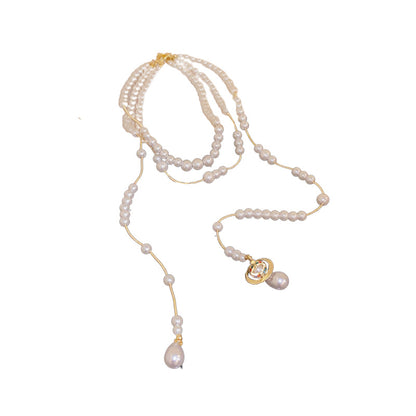 Multi-layer Zircon Pearl Saturn Necklace