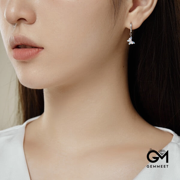 S925 Sterling Silver Colored Round Zircon Butterfly Earrings