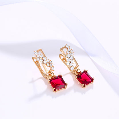Simple Square Red Zirconium Earrings