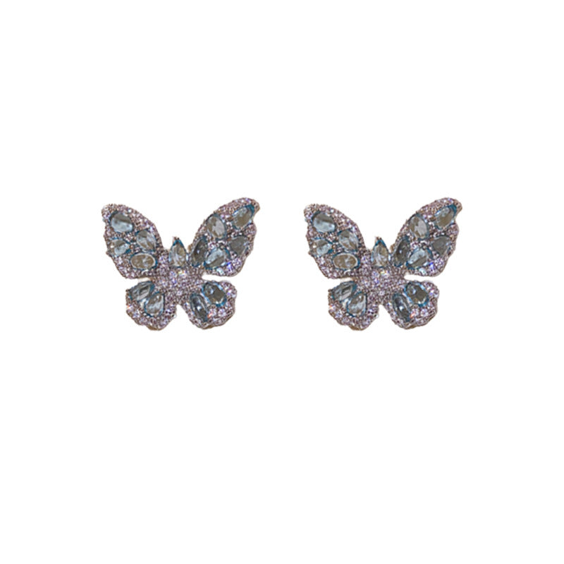 Silver Needle Zircon Butterfly Stud Earrings