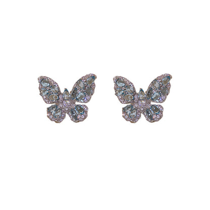 Silver Needle Zircon Butterfly Stud Earrings