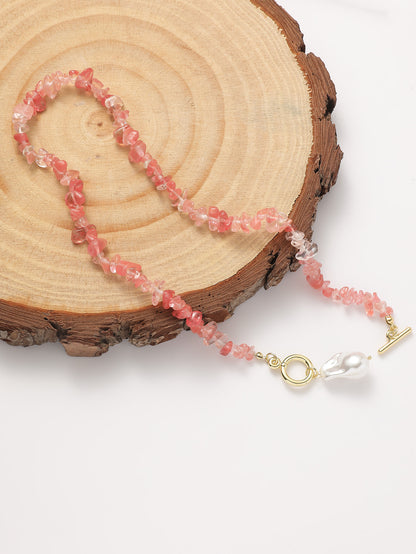 Pink Irregular Full Stones Link Necklace