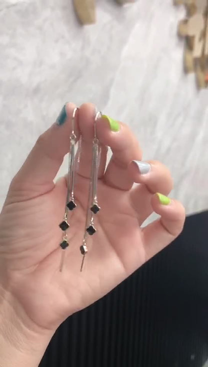 S925 Sterling Silver Four-leaf Clover Tassel Earrings