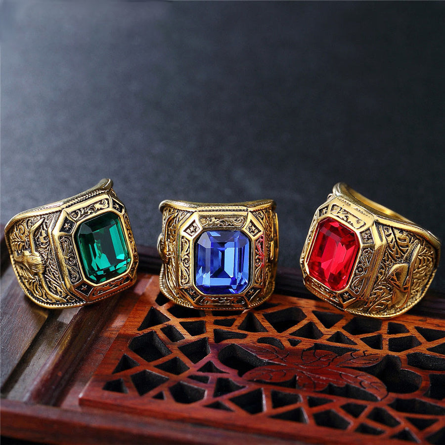 Vintage Bull Head Gem Titanium Steel Ring