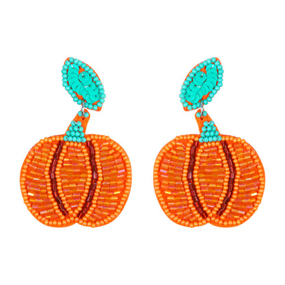 Halloween Funny Handmade Fabric Rice Bead Pumpkin Earrings