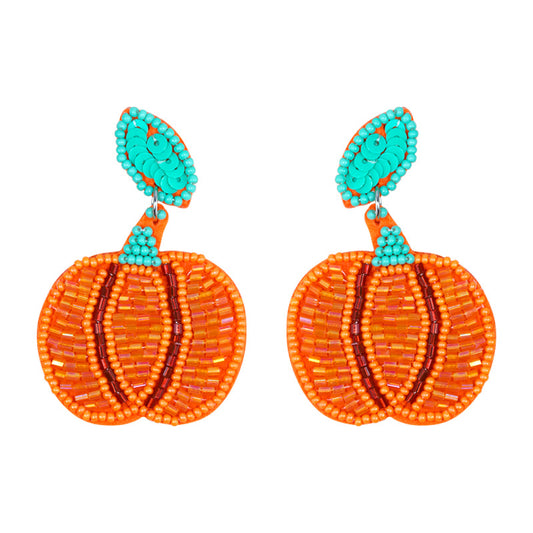 Halloween Funny Handmade Fabric Rice Bead Pumpkin Earrings