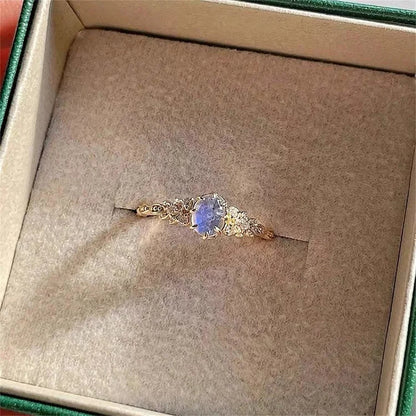 Dainty Blue Labradorite Oval Cut Ring