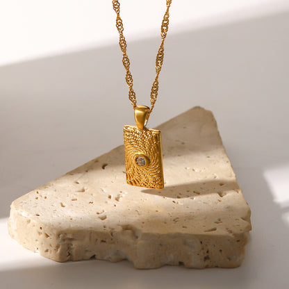 Spiral Stainless Steel Square Pendant Necklace