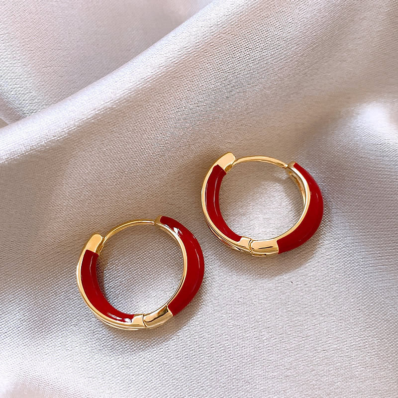 Red Drop Glaze Hoop Earrings