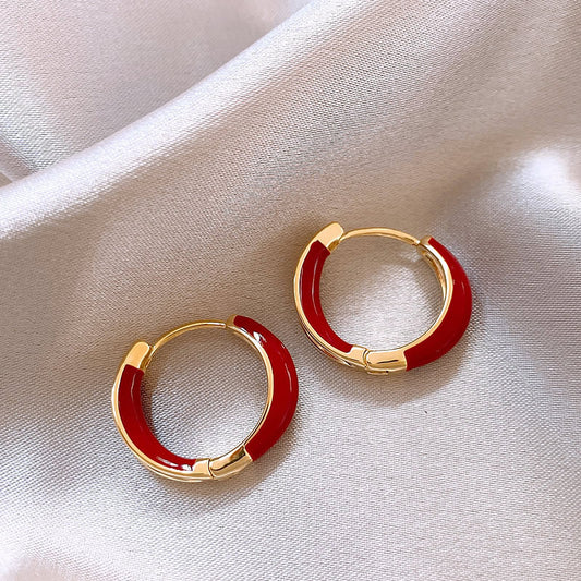 Red Drop Glaze Hoop Earrings