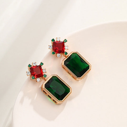 Geometric Square Color Zircon Stud Earrings for Women