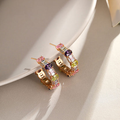 Colorful Zircon High-end Contrasting Color Earrings