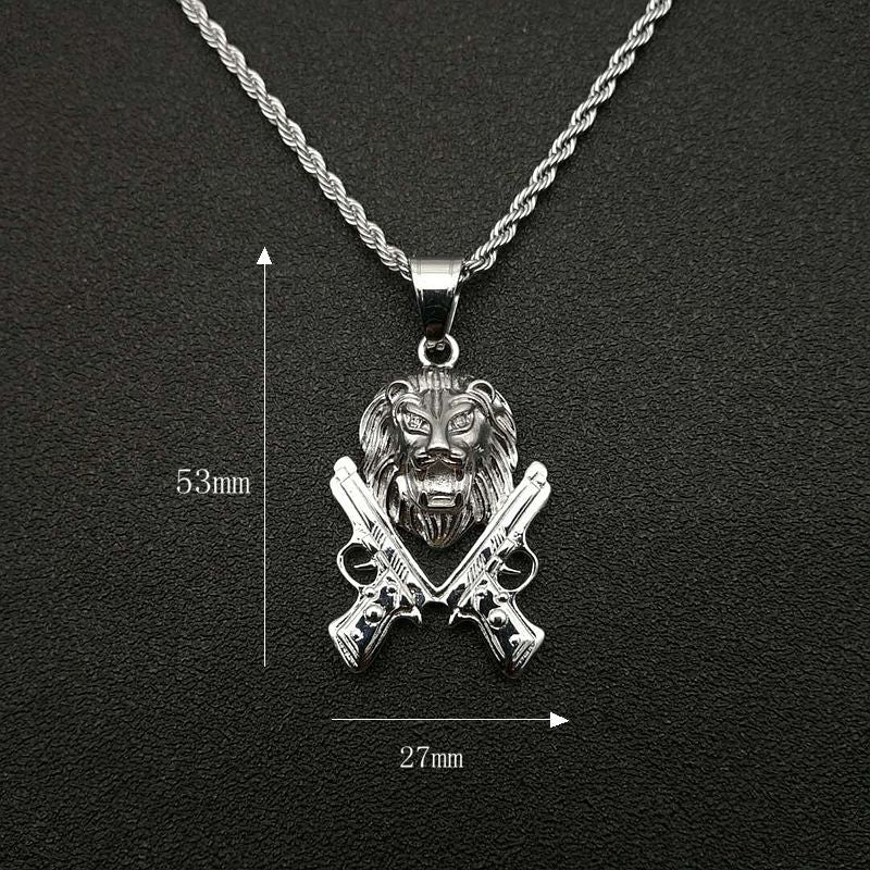 Hip Hop Jewelry Gold Plated Zircon Pistol Lion Head Pendant