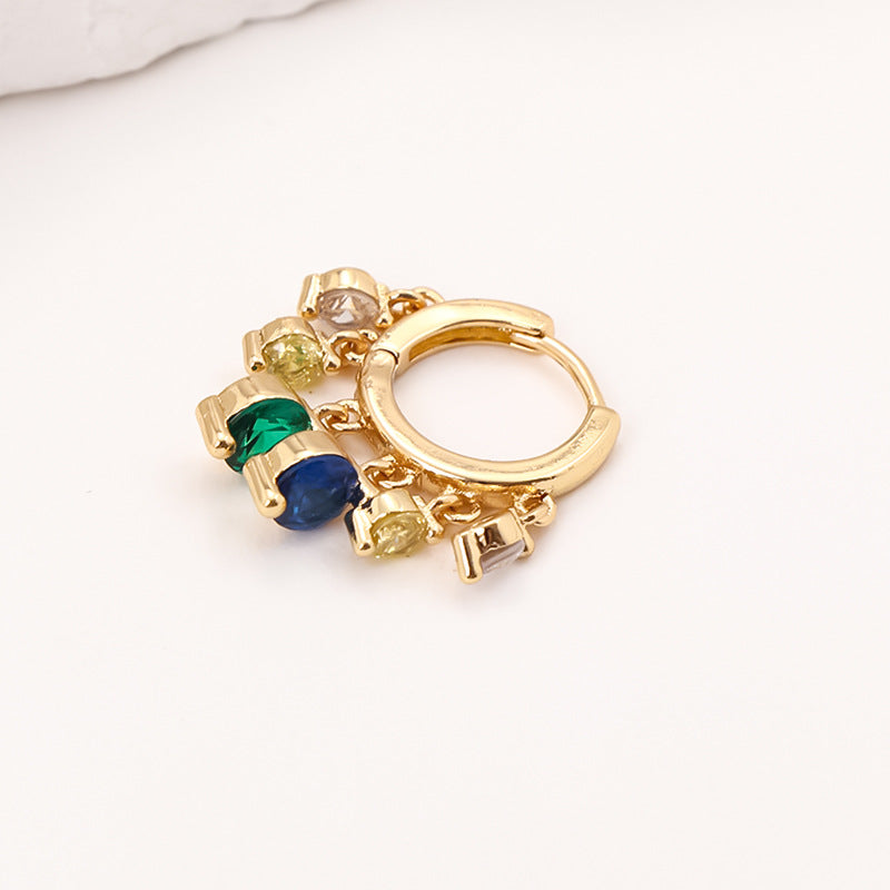 Geometric Copper-set Zircon Green Round Earrings