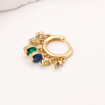 Geometric Copper-set Zircon Green Round Earrings