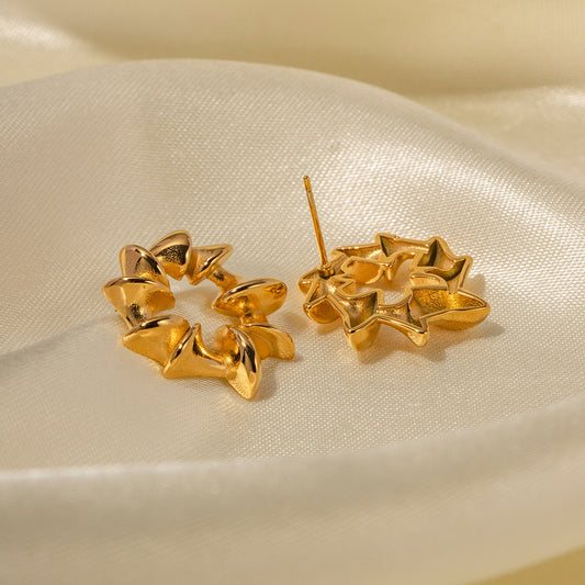 Gold Stainless Steel Irregular Grain Stud Earrings
