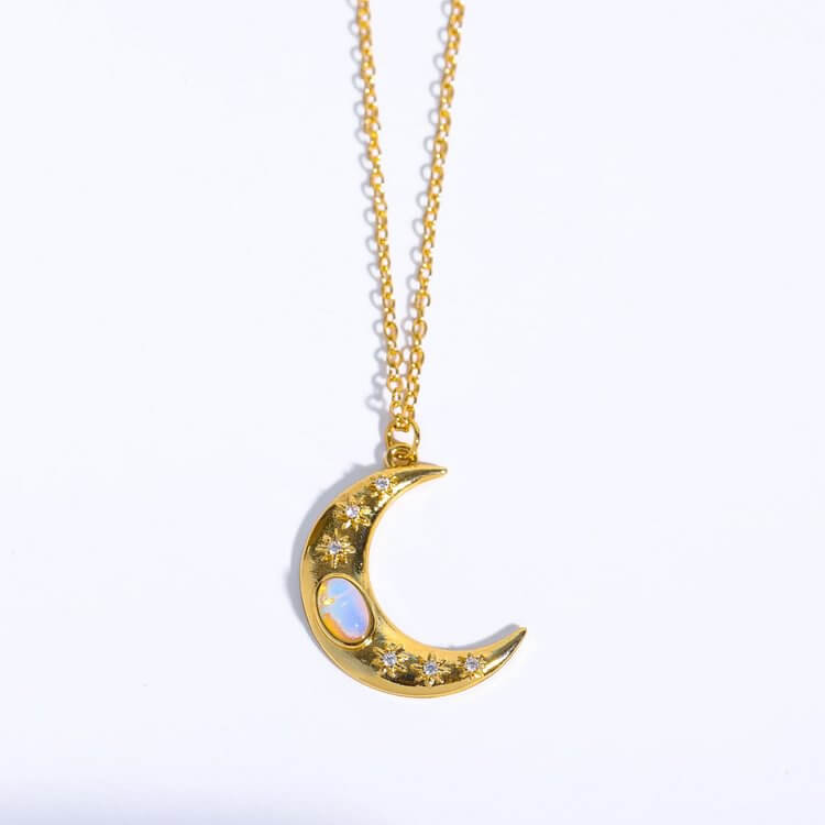 Golden Moon Opal Pendant Clavicle Necklace