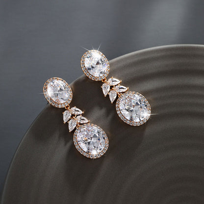 Oval Gemstone Dove Egg Zircon Earrings