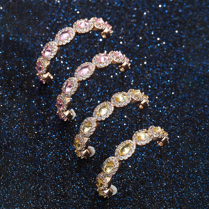 Oval Zircon C-shaped Earrings for Women