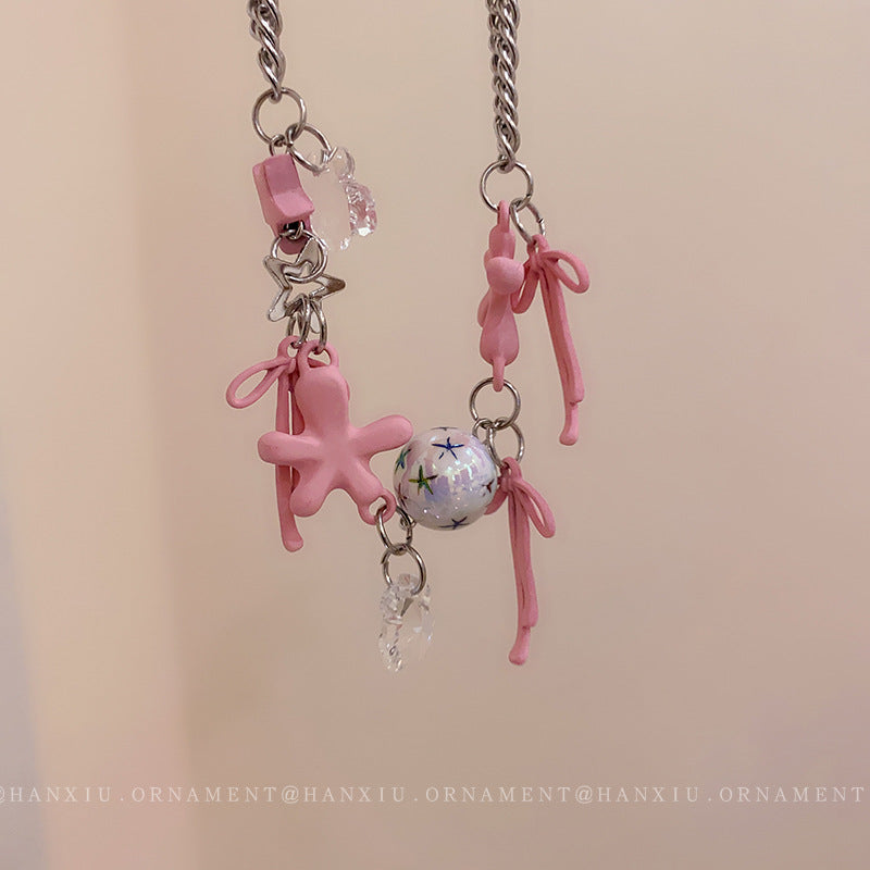 Five-pointed Bow Bear Double Necklace