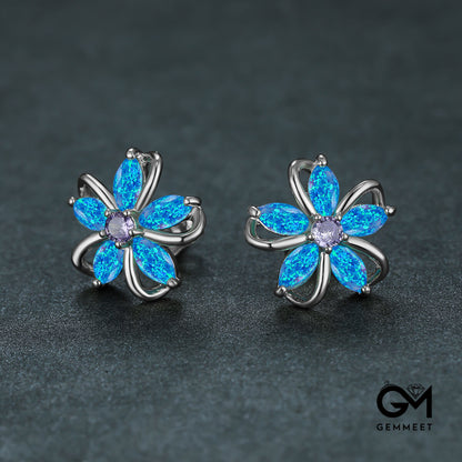 Opal Zircon Cherry Blossom Shaped Earrings