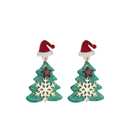 Christmas Tree Snowflake Santa Hat Star Stud Earrings