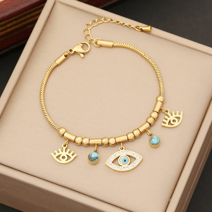 Hollow Evil Eye Golden Bead Pendant Bracelet Necklace & Earrings