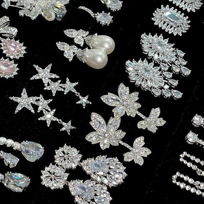 Luxury Full Stones Bow Drip & Star Shape Drop Earrings