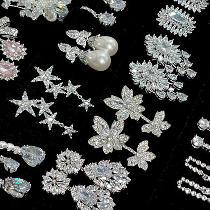 Cute Full Stones Pearls Flower & Circle Tassel Earrings