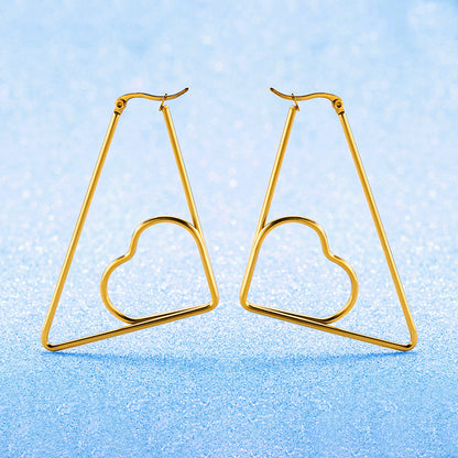 Cutout Triangle Stylish Geometric Stainless Steel Earrings with Peach Heart