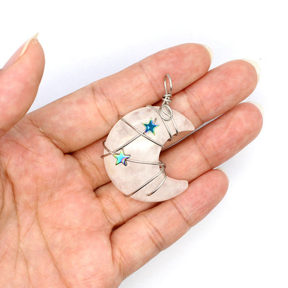 Quartz Crystal Moon Wire Wrapped Star Necklace