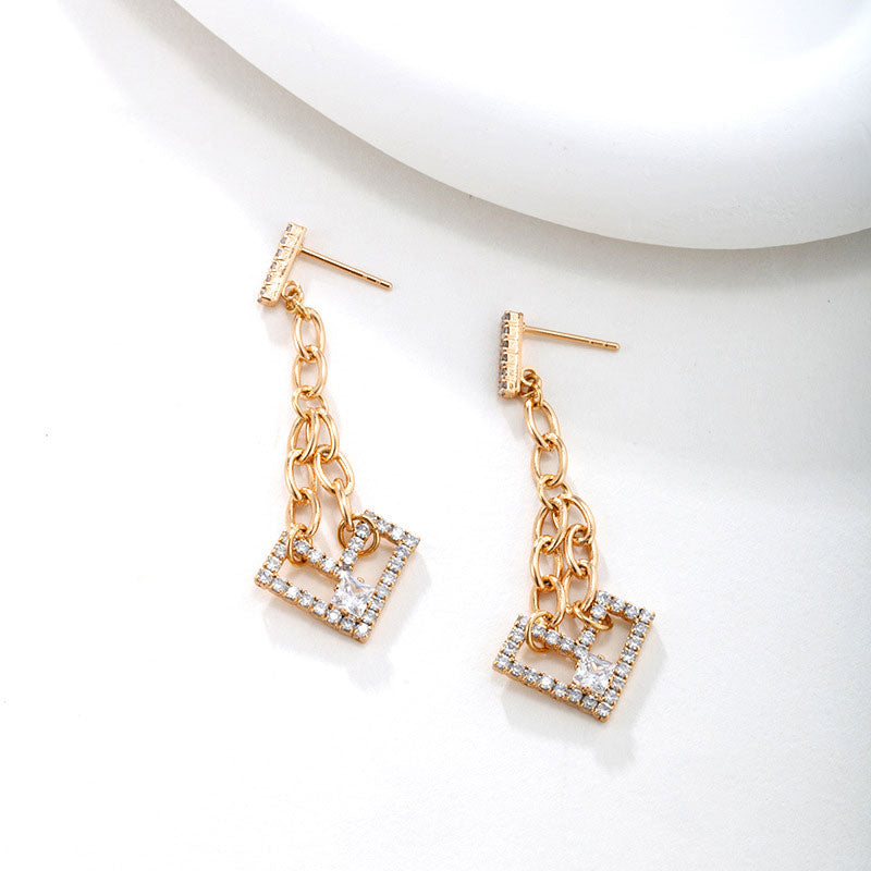 Chain Spliced Micro-encrusted Zirconium Heart-shaped Earrings for Women