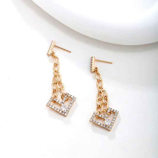 Chain Spliced Micro-encrusted Zirconium Heart-shaped Earrings for Women