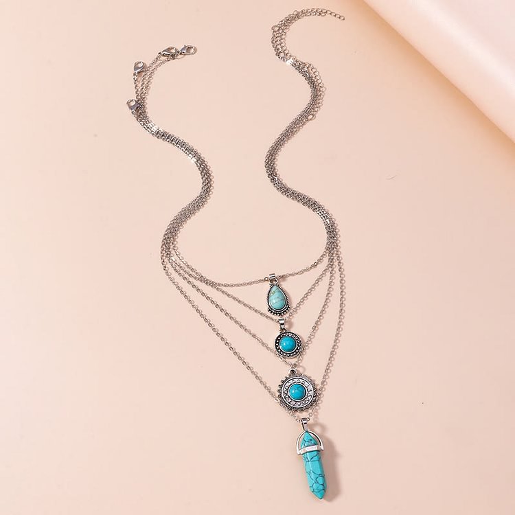 Turquoise Earrings Multi-layered Necklace Set