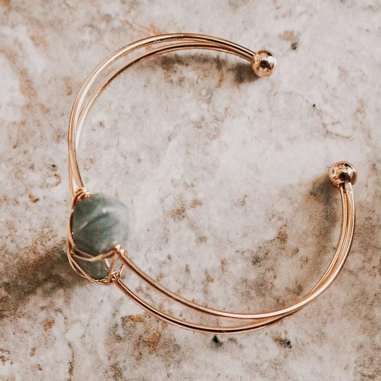 Natural Crystal Hexagon Post Wire Bracelet