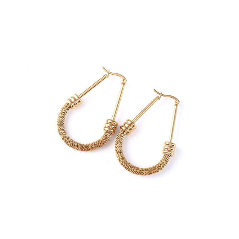 Stainless Steel Vintage Drop Gold Mesh Chain Earrings
