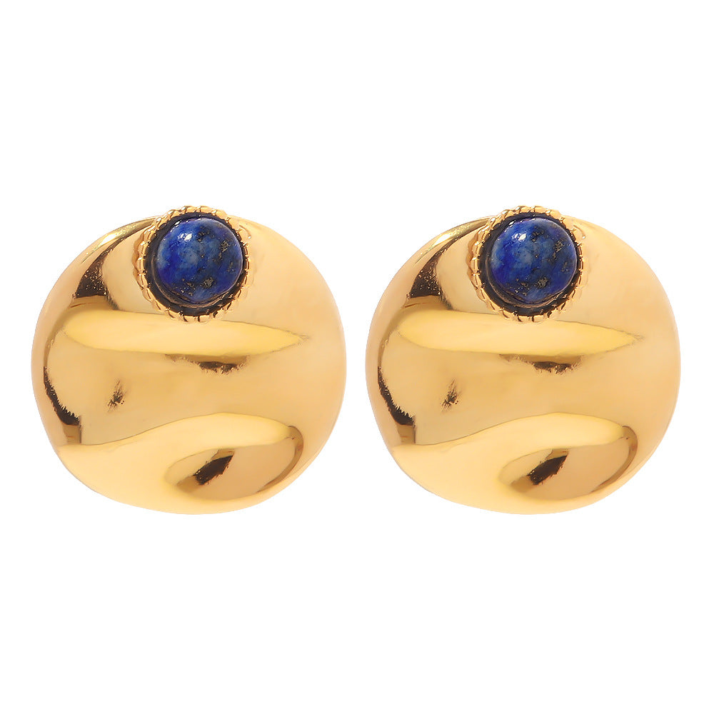Stainless Steel Stud Earrings with Lapis Lazuli
