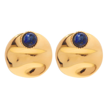 Stainless Steel Stud Earrings with Lapis Lazuli