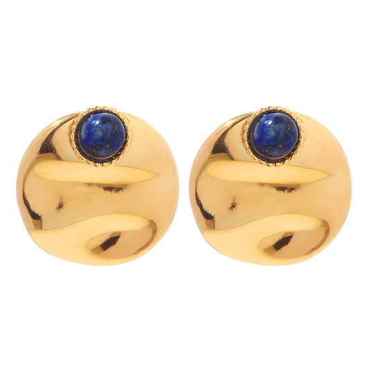 Stainless Steel Stud Earrings with Lapis Lazuli