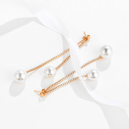 Long Tassel Imitation Pearl Earrings