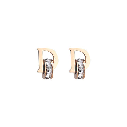 Titanium Steel Letter D Simple Rhinestone Earrings