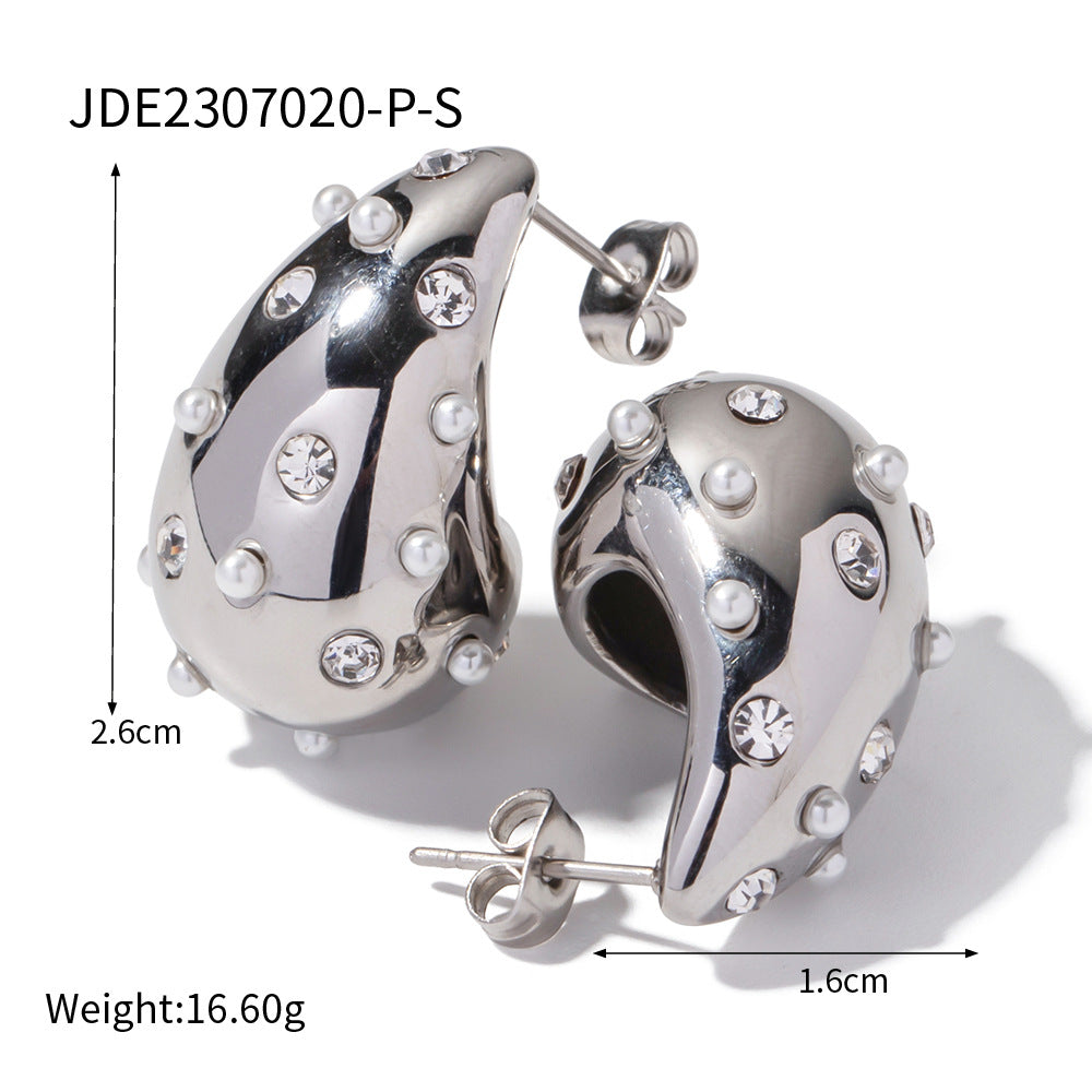 Stainless Steel Smooth Round Beanshaped Earrings