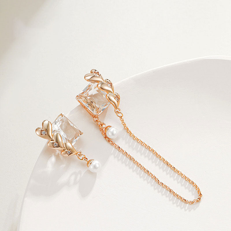 Retro Geometric Square Asymmetric Inlaid Zirconia Earrings