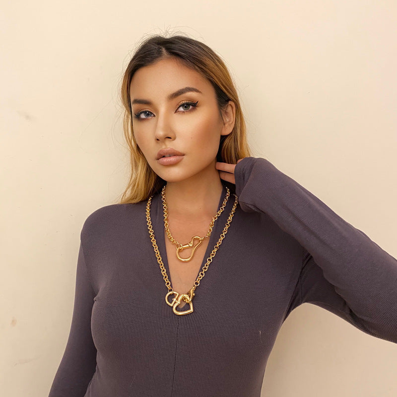 Geometric Metal Love Multilayer Necklace
