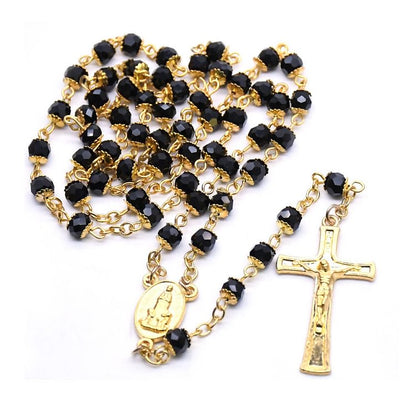 Obsidian Rosary Pendant Necklace
